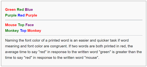 Figure 1 — The Stroop effect. (Source: Wikipedia.)