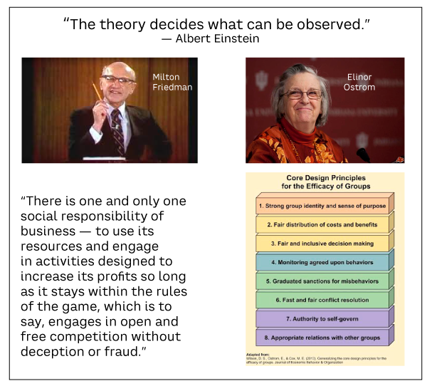 Figure 4. Opposing theories: Milton Friedman and Elinor Ostrom (adapted from Wilson)