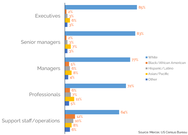 Figure 1 — Distribution of all employees by race, ethnicity, and career level. (Adapted from CNBC.)