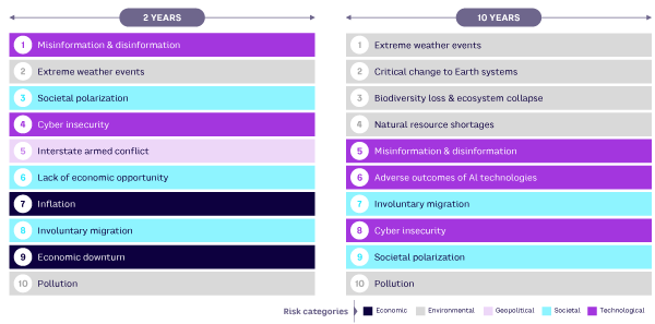 Figure 1. Long- and short-term global risks, ranked by severity (adapted from the World Economic Forum)